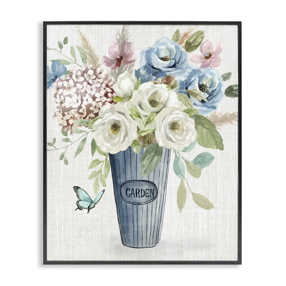 Stupell Industries Cottage Farmhouse Garden Flower Blooms Black Framed Giclee Art, 16 x 20, by Nan