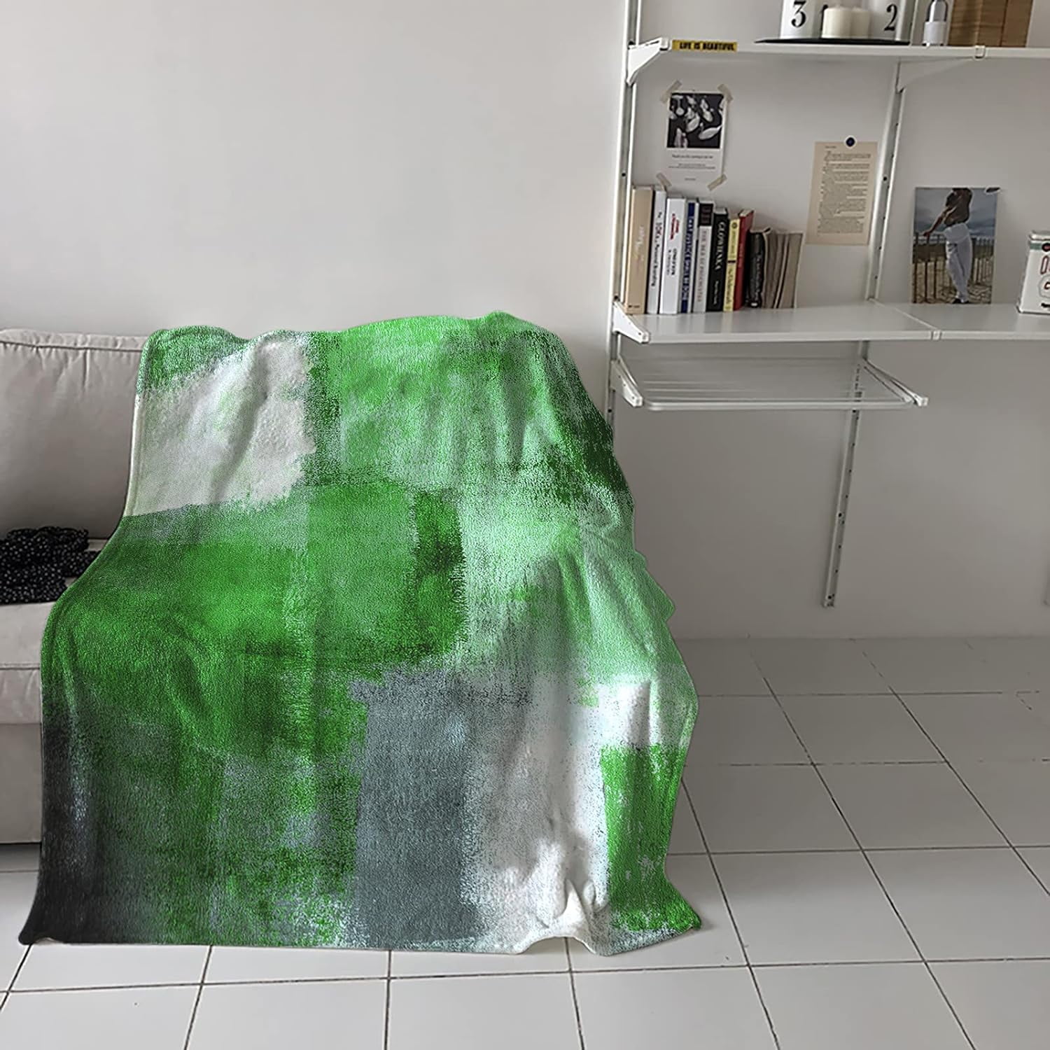 Green and Grey Flannel Fleece Blanket Forest Super Soft Breathable Throw Blankets Rustic Paint Art Graffiti Lattice Warm Cozy Decorative for Sofa Chair Bedroom All Seasons Use 50" x 60"