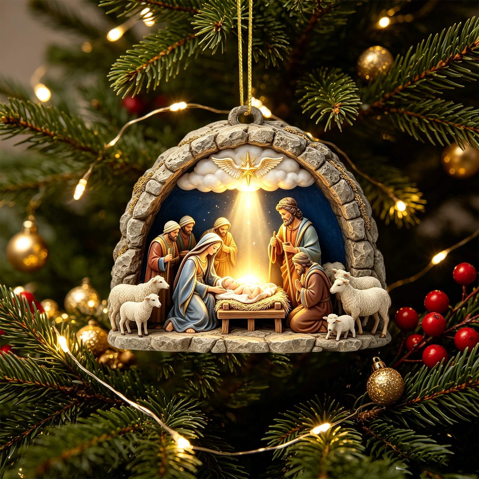 Christmas Religious Ornament Acrylic Nativity Scene Hanging Decor With Holy Family Artwork Meaningful Tree Accent for Wreath Garland Window Wall Mantel and Holiday Home Display