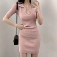 thumbnail image 3 of Vestido de punto de manga corta para mujer, ropa femenina delgada, ropa de calle de verano, vacaciones, informal, suave, dulce, Sexy, básico, Ulzzang, 3 of 4