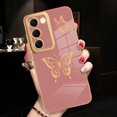 thumbnail image 6 of Samsung Galaxy S23 6.1 Inch Luxury Plating Cute Butterflies Cover with Screen Protector Fun Cute Side Pattern Soft TPU Shockproof Full Camera Lens Protection Electroplated Case - Pink, 6 of 11