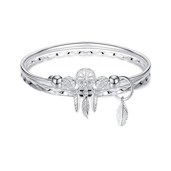 Luckilemon Argent Rêve Receveur Pompon Plume Charme Bracelet Bracelet Réglable Fête des Mères Bijoux Cadeaux d'Anniversaire pour les Femmes Maman Épouse Filles