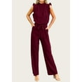 thumbnail image 4 of FreshPretty Jumpsuits For Women Dressy Summer One Piece Sleeveless Ruffle Mock Neck Belt Pockets Formal Wide Leg Pants Romper, 4 of 5