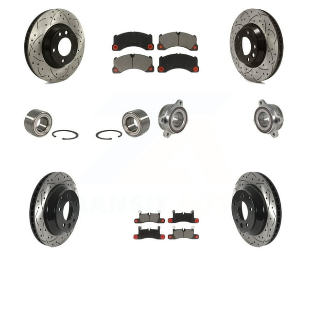 Transit Auto Roulements de Moyeu de Roue avant Arrière Kit de Rotors de Frein à Disque et Tampons en Céramique (10 Pcs) pour Voiture 2011-2012 Porsche Cayenne Base avec Rotor de 380mm KBB-123825