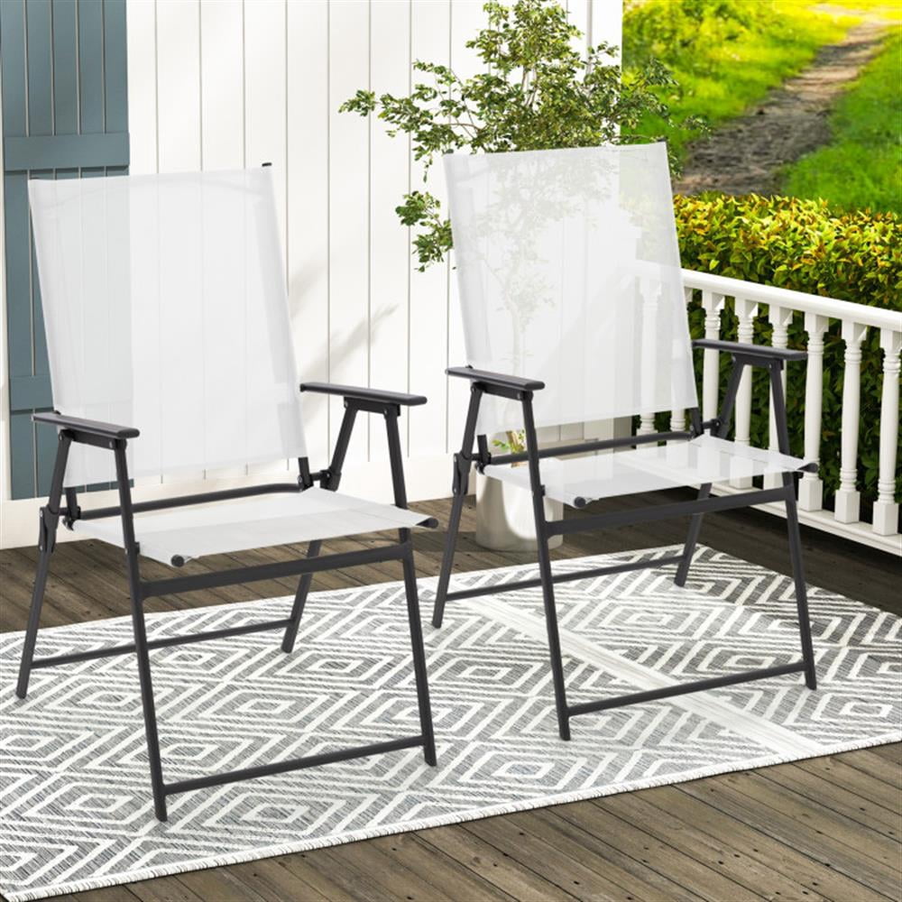 Topcobe 2 Pieces Patio Folding Chairs with Armrests for Deck Garden Yard, Outdoor Patio Furniture for Garden Backyard Pool Deck-White