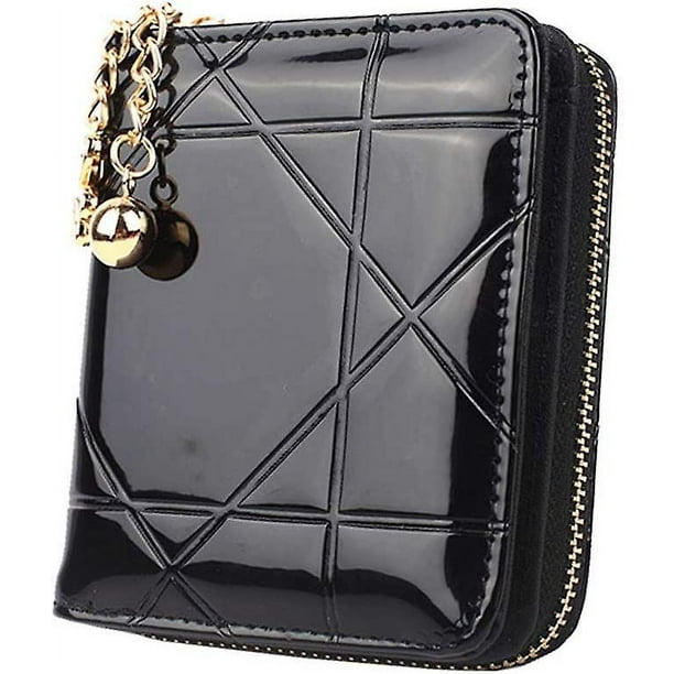 Bolsa de Herramientas YONGSHENG Cartera Pequeña Mujer Estuche Tarjetas de Crédito Plegable Cuero Negro