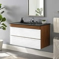 thumbnail image 2 of Wall Mount Sink Vanity Cabinet, White Walnut Black, Wood, Mid Century Hotel Bedroom Bathroom, Modern HB33676, 2 of 9