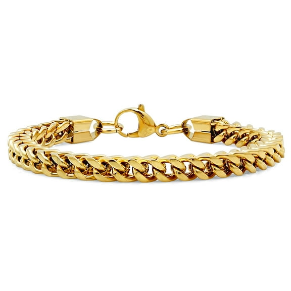 Stainless Steel Yellow tone Mens 7mm 8.5 Inch Comfort Curb Bracelet Link Bracelet for Men