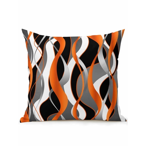 Waterproof Outdoor Throw Pillows with Inserts 18"x18", Abstract Stripes Soft Decorative Pillowcases for Couch Bedroom, Retro Modern Orange Black Gray Lines Pillow Covers for Sofa Living Room