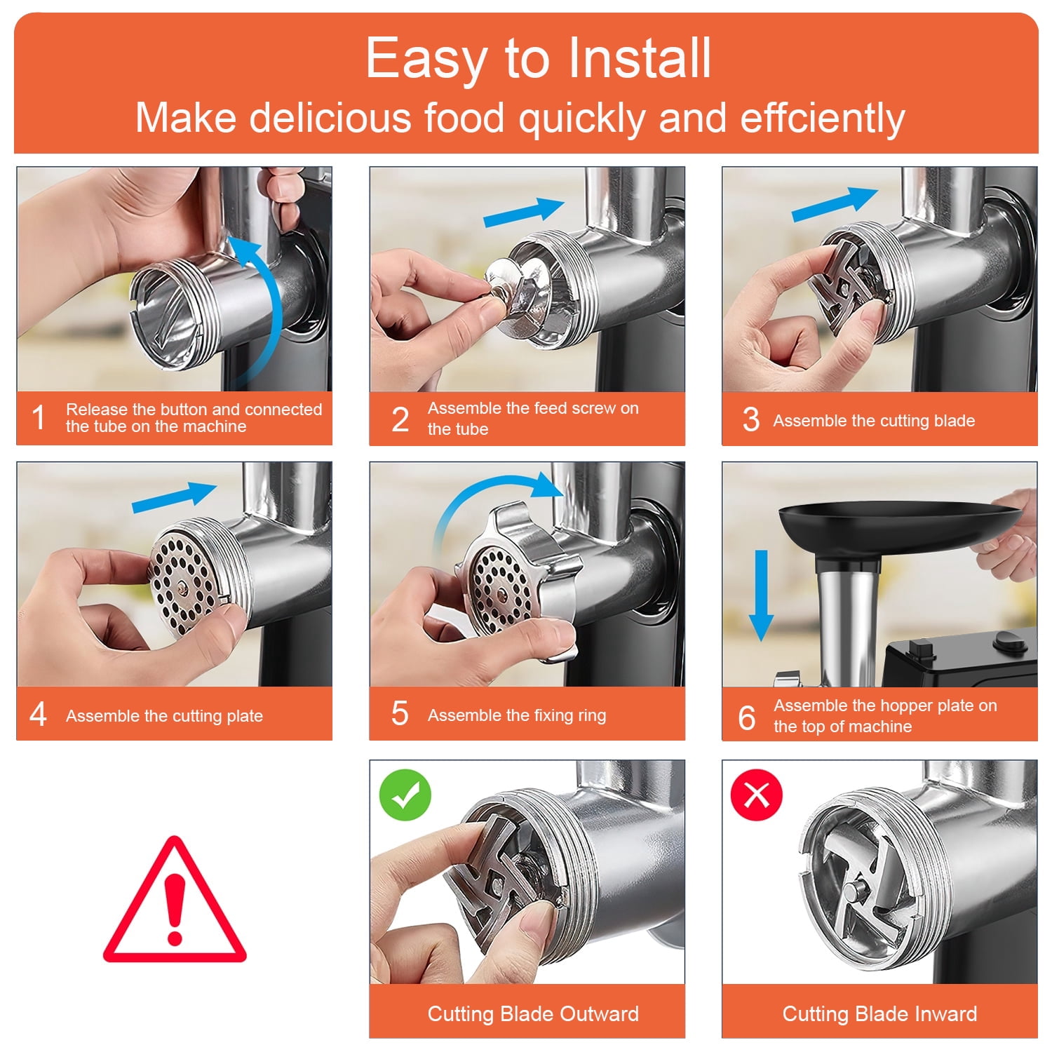 Electric Meat Grinder & Sausage Maker, 3000W Max Heavy Duty Stainless Steel Meat Mincer Machine Food Processor with 3 Blades,3 Plates,1 Meat Claw,Sausage Stuffer Tube & Kubbe Kit for Home Kitchen Use