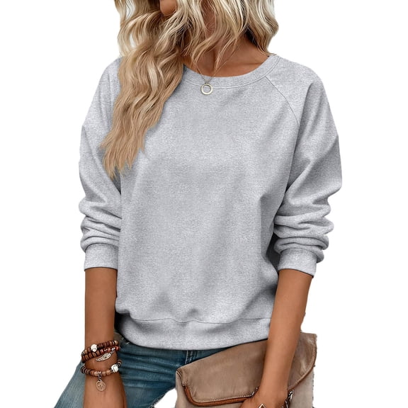 QTBIUQ Womens Pullover Solid Color Sweatshirt Casual Long Sleeve Raglan Sleeve Tops for Spring Gray
