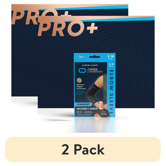 (2 pack) Copper Compression PRO Powerknit Performance Elbow Sleeve L/XL: Compression for Tennis Elbow, Tendonitis, Bursitis, Arthritis, Swelling & Pain Relief (Unisex, Black, 1 Sleeve)