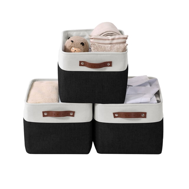 DECOMOMO Grand Panier de Rangement Bacs de Rangement en Tissu, Ensemble de 3, Noir et Blanc