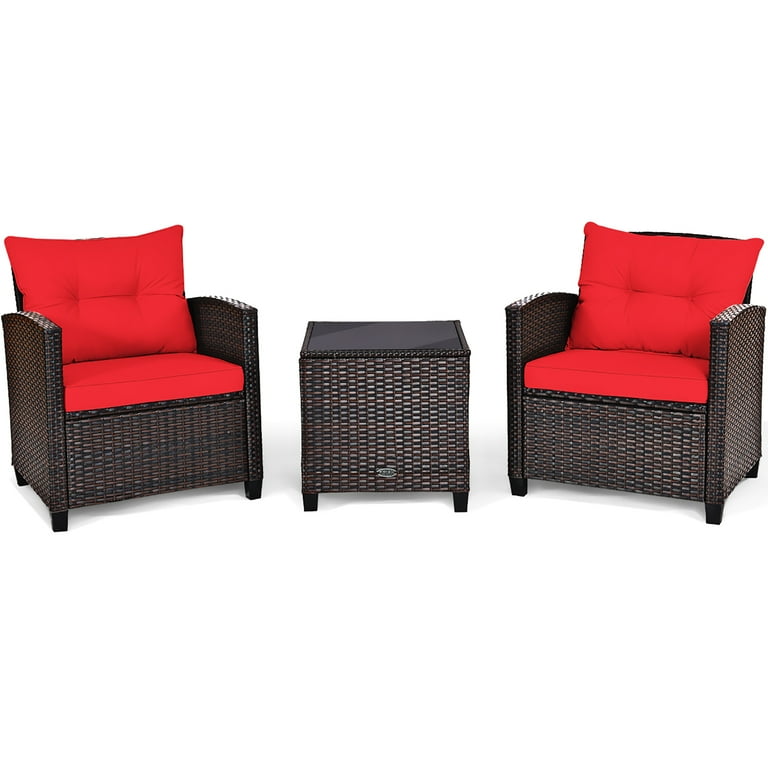 Costway 3PCS Patio Rattan Furniture Set Cushioned