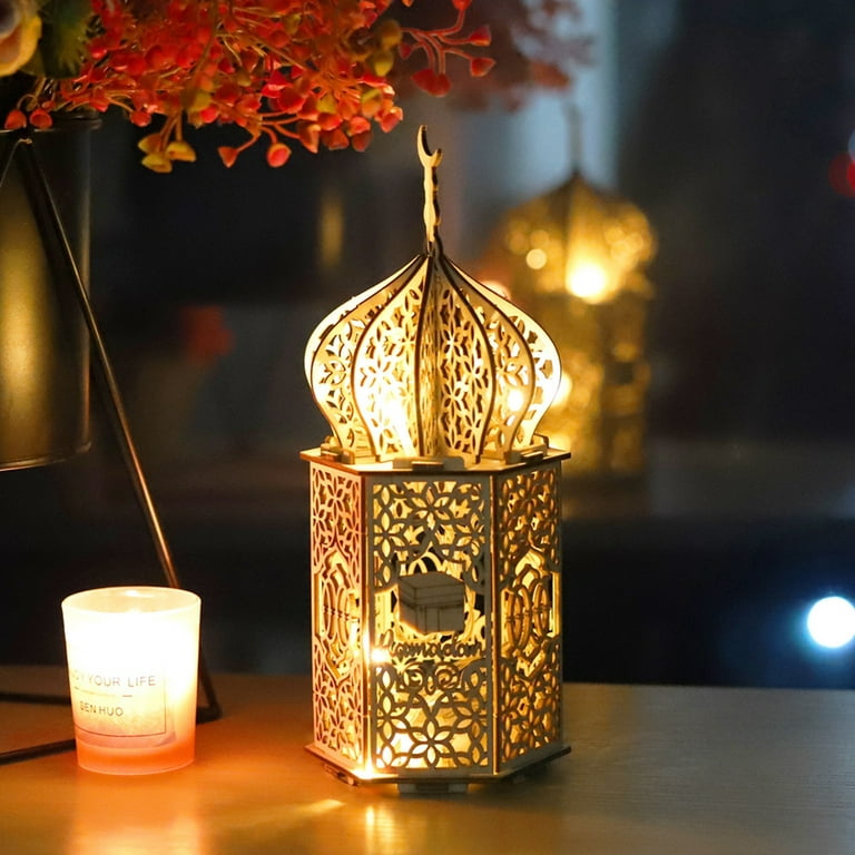 Ramadan Wooden LED Luminous Lighthouse Palace Decoration Ornament, Ramadan  Mubarak Lamp Eid Ornaments for Muslims, Ramadan, Islamic Table Decor