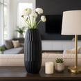 thumbnail image 3 of Ceramic Stoneware Vase Textured Boho Decorative Flower Holder for Home, Office, Bedroom & Living Room - Minimalist Modern Accent Piece - 16" Black, 3 of 13
