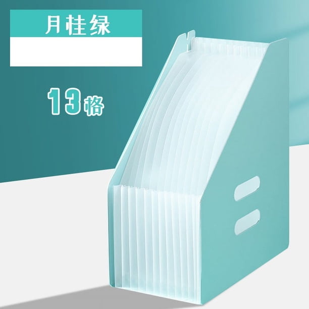 Xiao Hua Carpeta escalable, tamaño a4, vertical, pequeño gestor de archivos, estante de revistas de escritorio, 13 bolsillos, archivador con manija, para oficinas y estudios, Verde.