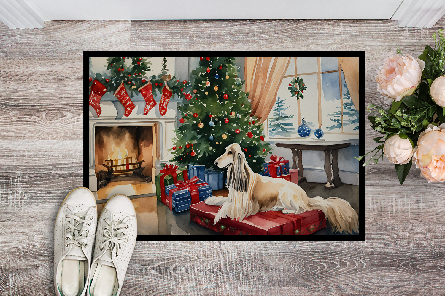 Afghan Hound Cozy Christmas Doormat 27 in x 18 in