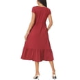 thumbnail image 3 of INSPIRE CHIC Women's Casual Tiered Dress with Pockets Round Neck Ruffle Hem Short Cap Sleeve Knit Midi Dress Wine Red M, 3 of 5