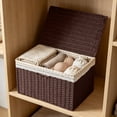 thumbnail image 2 of Woven Basket with Lid,Lidded Organizer Bin with Lace Trim Saves Space for Closet Shelves Bedroom, 2 of 6