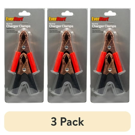 (3 pack) Everstart 50-Amp Booster Cable Clamps, designed for use with 6-12V batteries to start stalled vehicles.