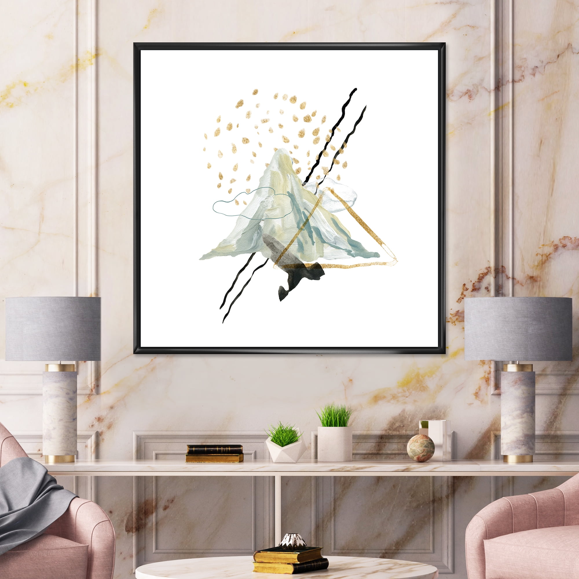 Designart 'Mountain Sky With Gouache Of Abstract Landscape' Modern Framed Canvas Wall Art Print