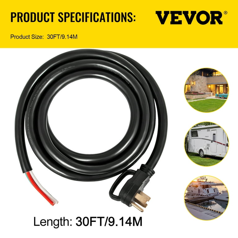 VEVOR Generator Extension Cord 50Amp 6 Gauge STW 6/3+8/1 Generator Cord UL Listed Generator Power Cord N14-50P to Bare Wire Cut Wire Cord Extension