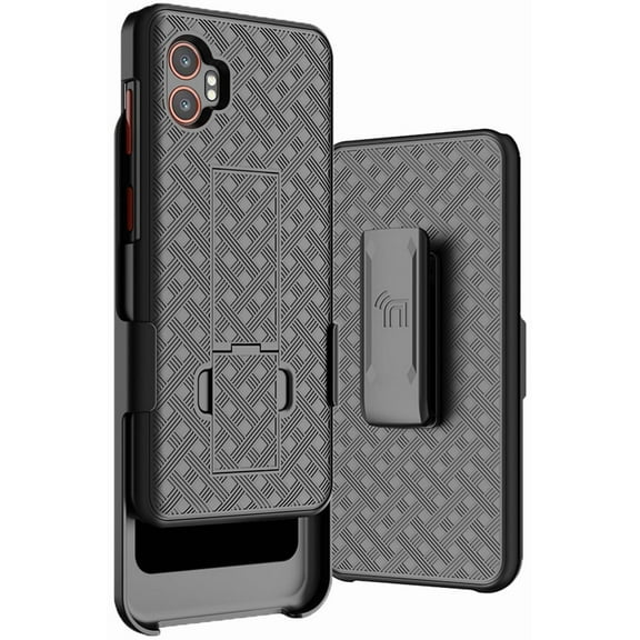 Case with Clip for Galaxy XCover 7 Pro, Nakedcellphone Slim Hard Shell Phone Cover with Kickstand and [Rotating/Ratchet] Belt Hip Holster Holder Combo for Samsung XCover7 Pro (2025, SM-G766) - Black