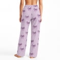 thumbnail image 4 of Women's Bowknot Print Plush Pajama Pants, Soft Fleece Casual Sleep Lounge Trousers Warm Nightwear Slacks, Purple, M, 4 of 5