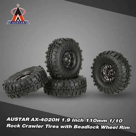 4Pcs AUSTAR AX-4020H 1.9 Inch 110mm 1/10 Rock Crawler Tires with Plating Beadlock Wheel Rim for D90 SCX10 AXIAL TF2 RC