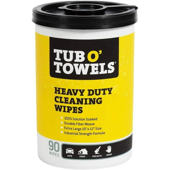 Tub O Towels TW90 Heavy-Duty 10" x 12" Size Multi-Surface Cleaning Wipes, 90 Count Per Canister