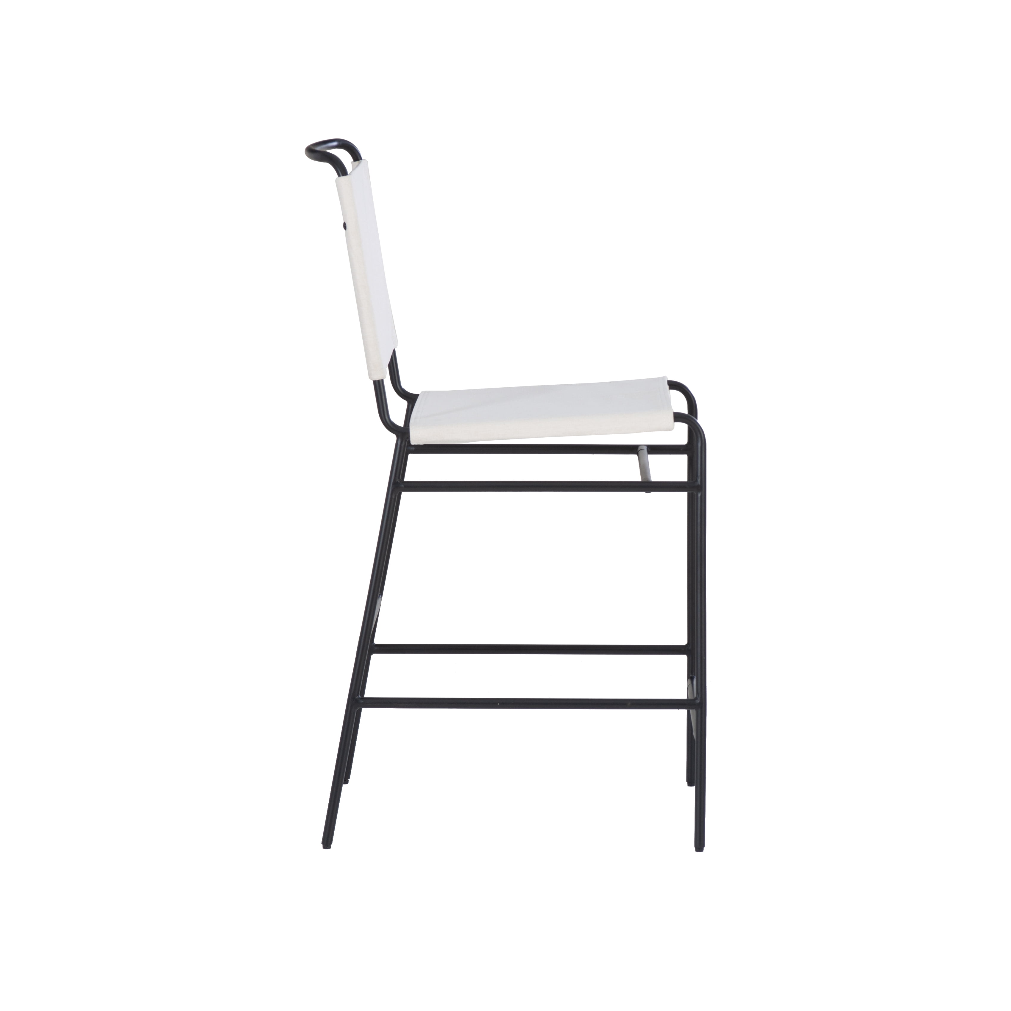 Linon Willey Counter Stool Cream Twill Fabric Sling Seat Steel Frame in Black