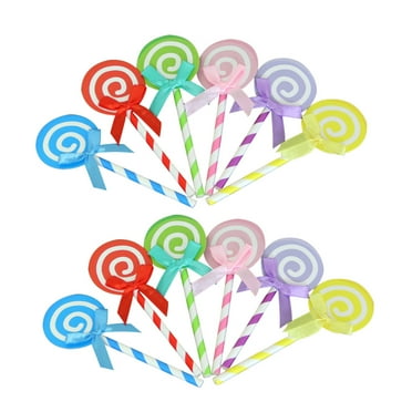 12pcs Lollipop Bowknot Cupcake Toppers Birthday Party Cake Picks Food Decoration Supplies (Assorted Color)