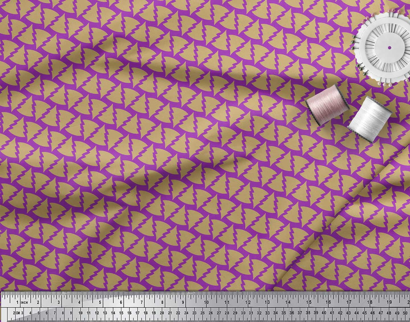 Soimoi Purple Moss Georgette Fabric Christmas Tree Print Sewing Fabric Yard 42 Inch Wide