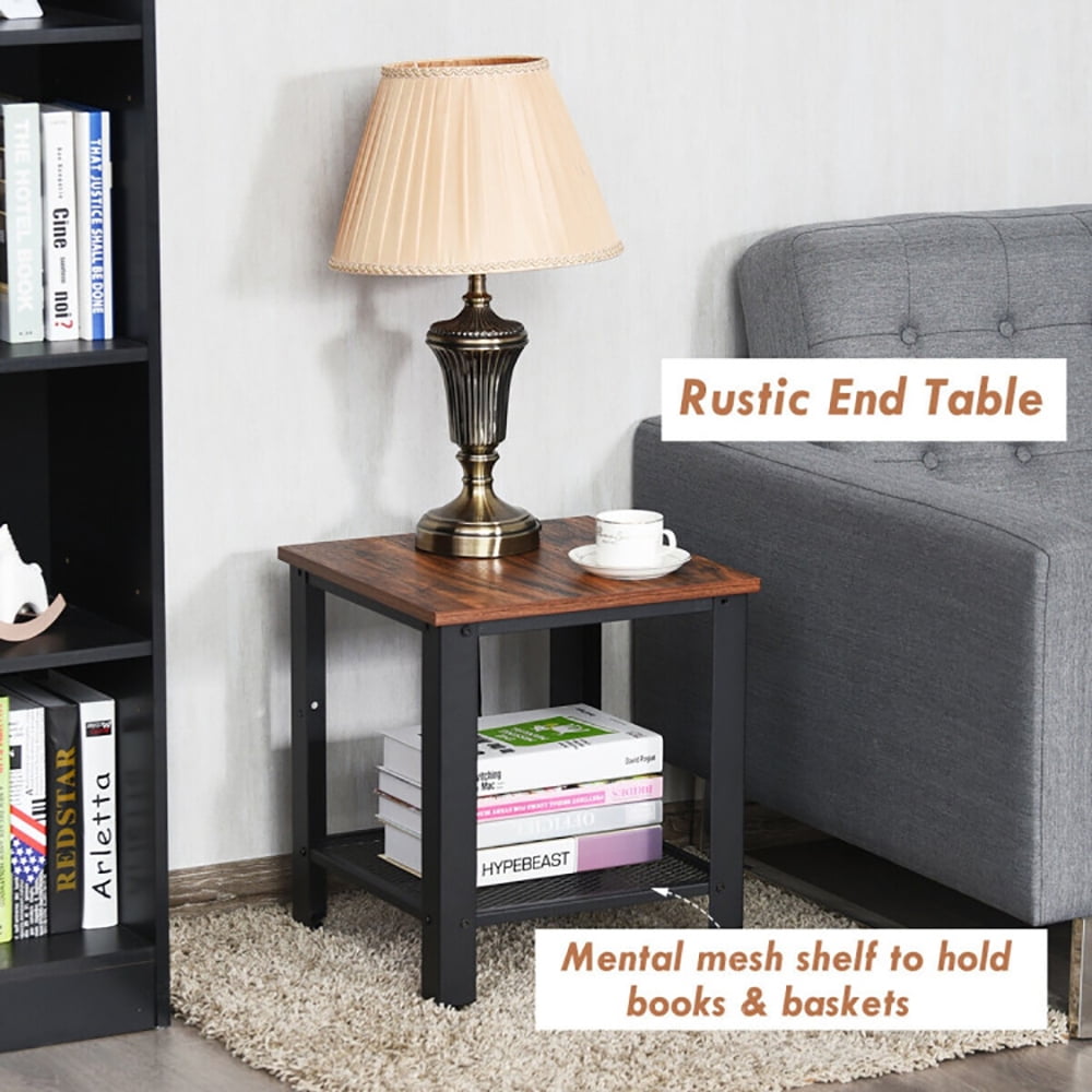 Finihen End Side Table, Rectangular Coffee Table, Industrial End Table 2-Tier Side Table, for Living Room, Bedroom, Black Finihen End Side Table, Rectangular Coffee Table, Industrial End Table 2-Tier Side Table, for Living Room, Bedroom, Black