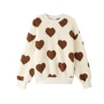 thumbnail image 1 of Pullover Graphique Cœur Sherpa pour Femmes Col Rond Manches Longues Chandail en Molleton en Polaire Duveteux, 1 of 5