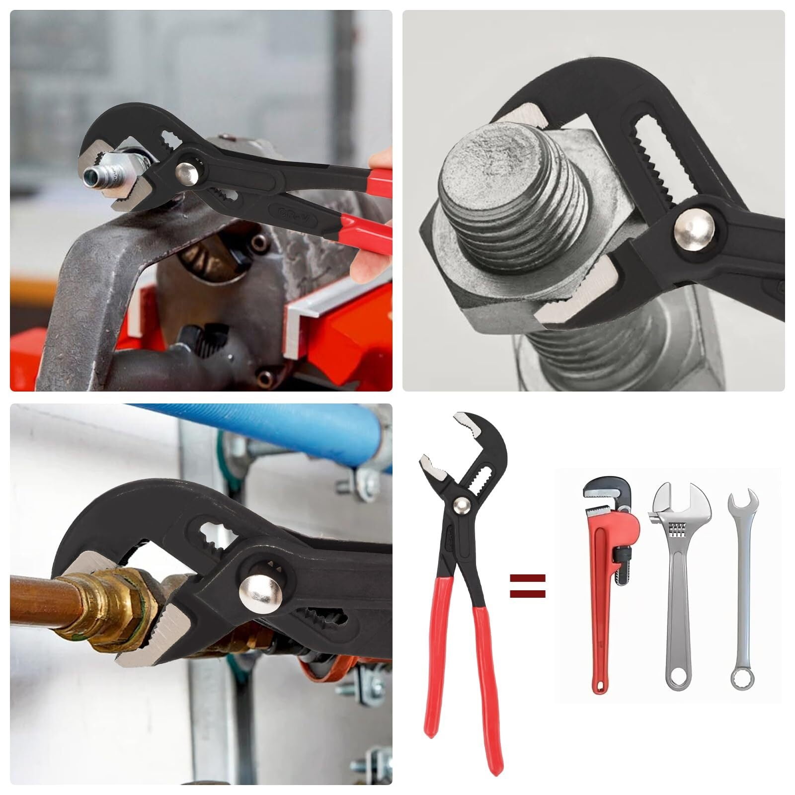 3-Piece Quick Adjust Groove Joint Pliers Set - 7in, 10in & 12in Water Pump Pliers with Red Grips - Fast Adjustable V-Jaw Tongue and Groove Pliers for Plumbing, DIY, and General Use