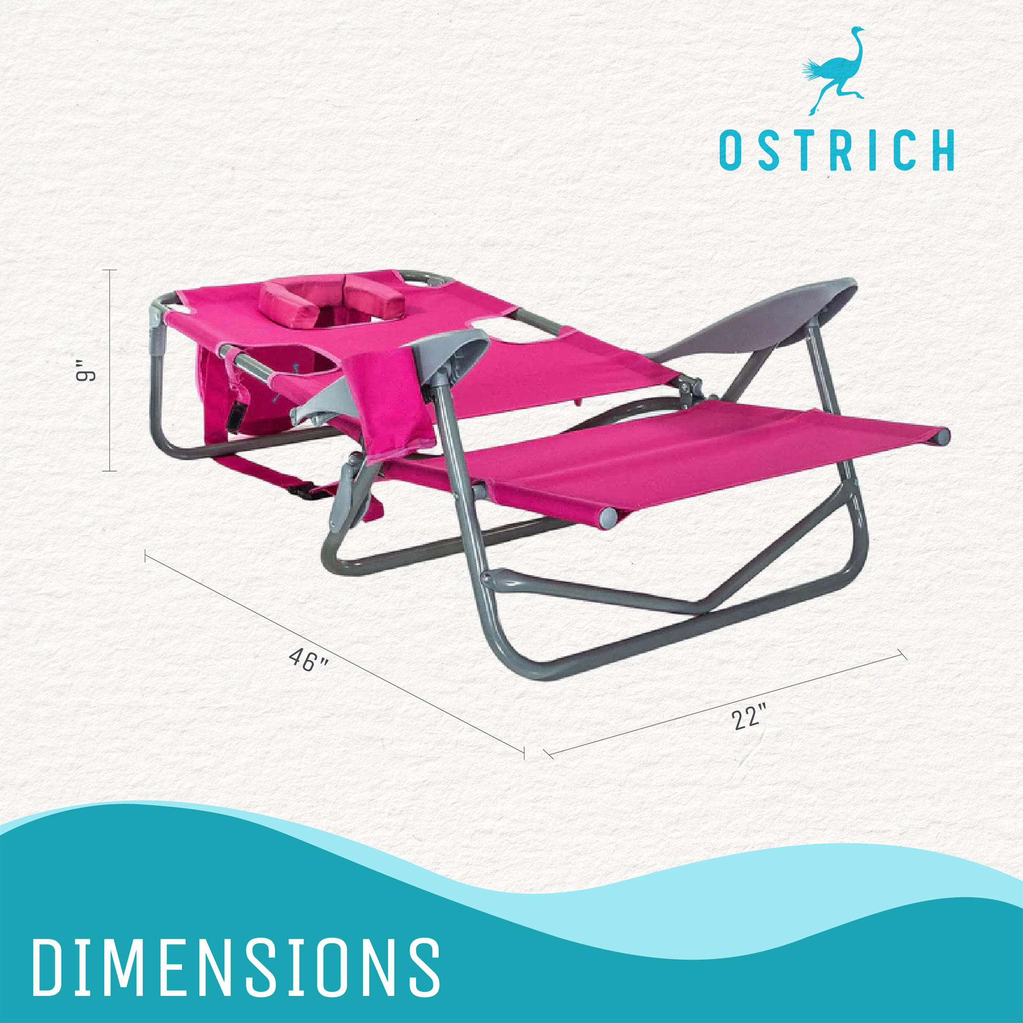 Ostrich On-Your-Back Outdoor Reclining Beach Pool Camping Chair, Pink - image 2 of 9