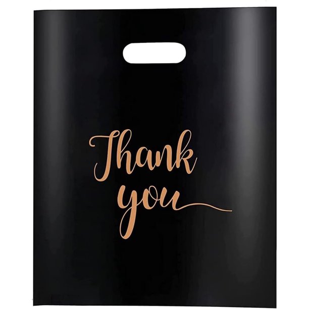 100 Pcs Bolsas de Compras Reutilizables, negro y rosa, Bolsa Polipapel Boutique Decorada, bolsas de plastico regalo, bolsas para boutique