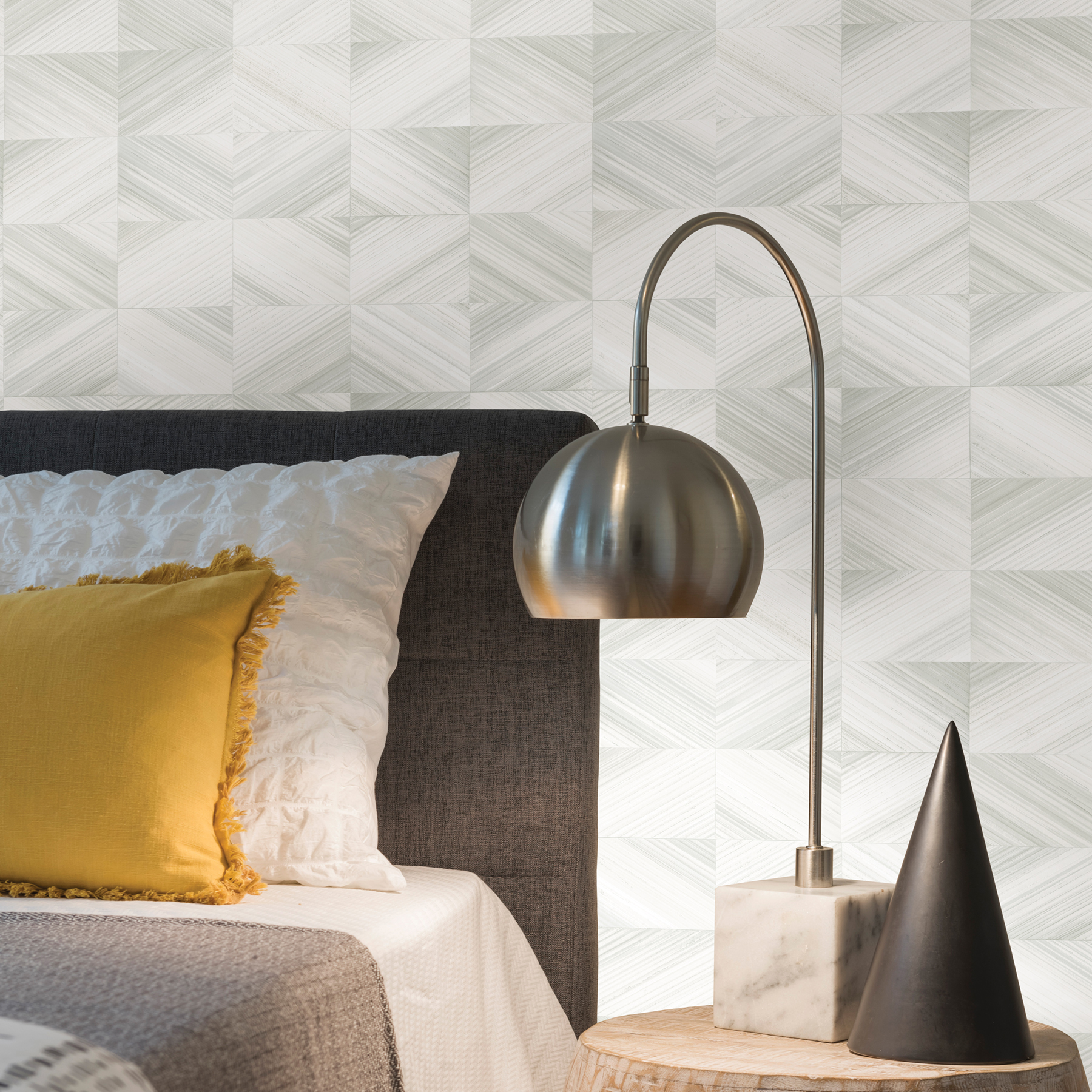 Brewster Stratum Light Grey Geometric Faux Wood Wallpaper
