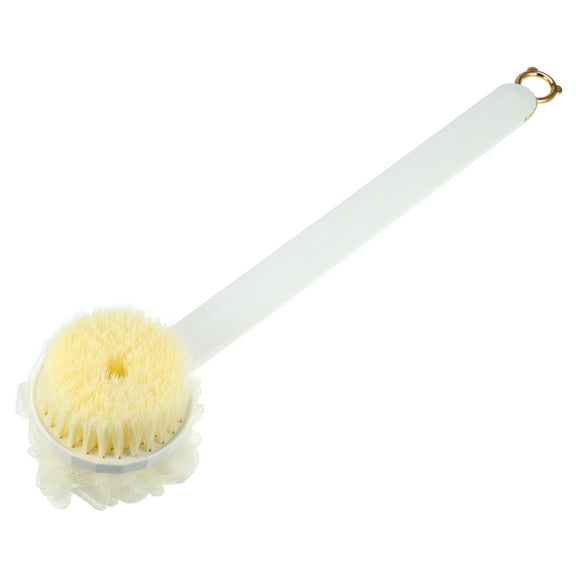 Unique Bargains Back Scrubber Double-sided Bath Brush for Bath Shower 14.96"x3.94"x2.76" White with Bath Flower