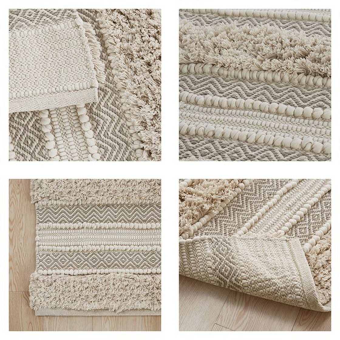 MAYEERTY Woven Texture Stripe Bath Rug Natural 22x58", Beige