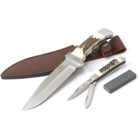 Mossy Oak 2-Pack Stainless Steel Blade Knife Set with Stag (Best Steel For Fixed Blade Knife)