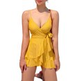 thumbnail image 2 of Fairnull Ruffle One-piece Swimsuit Solid Color Breathable Padded Bra with Chest Pad Comfortable Pool Wear Sexy Backless Push-Up Monokini Skirt Bathing Suit Swimming Clothes, 2 of 8