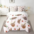 thumbnail image 2 of Manfei Cartoon Sloth Lover Bedding Comforter Set 7-Piece, Red Strawberry King Bedding Sets, Kawaii Cute Animal Reversible Bed Sheets, Super Cozy Room Decor, 2 of 7