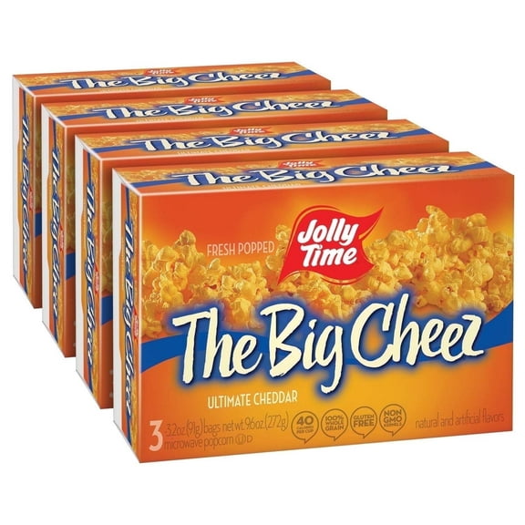 JOLLY TIME The Big Cheez Gourmet Zesty Cheddar Cheese Non-GMO Microwave Popcorn (3-Count Box, Pack of 4)
