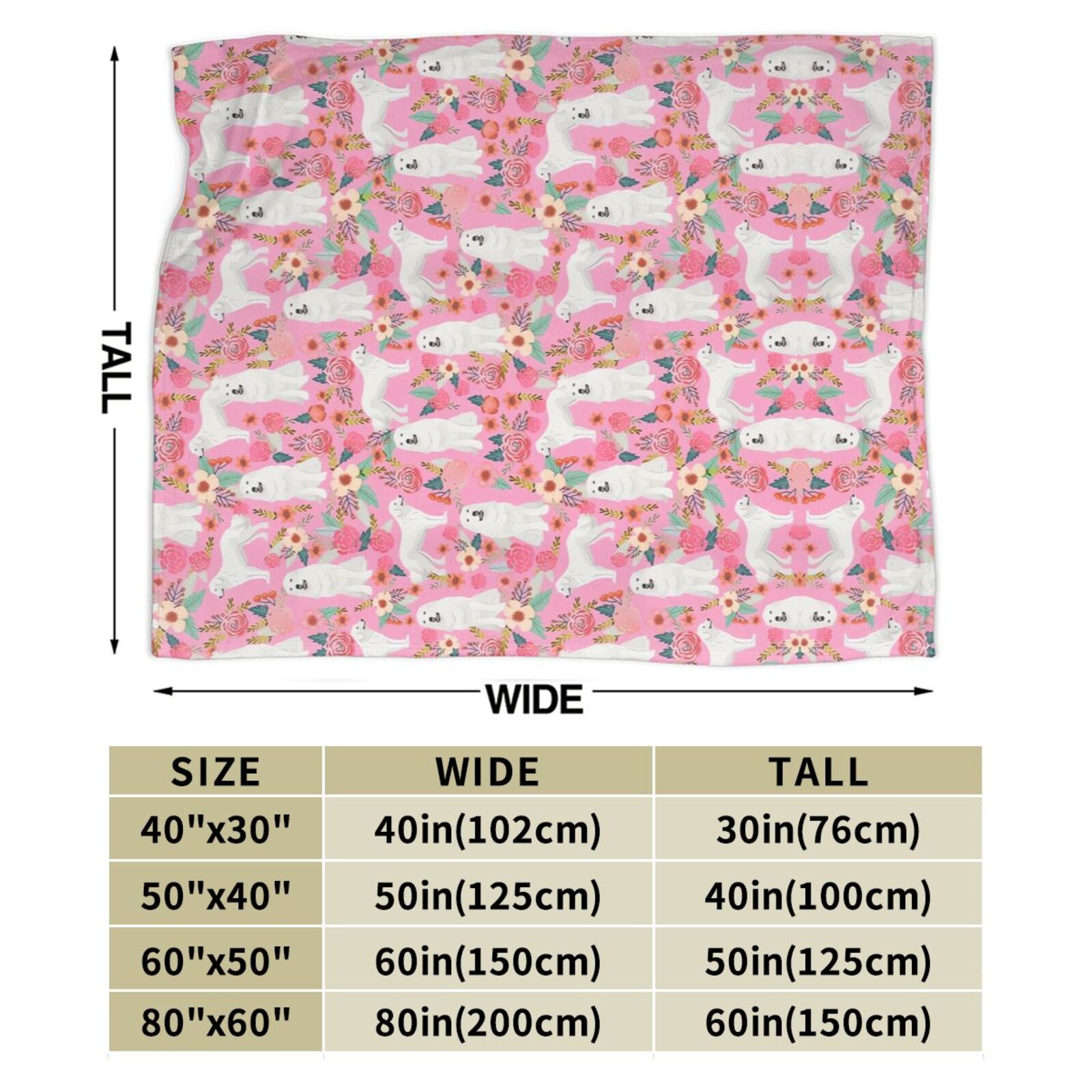 Wijzvio Great Pyrenees Dogs Pink Rose Flower Floral Throw Blanket Soft Fuzzy Fleece Blanket For Couch Bed Living Room Decoration 60"X50"