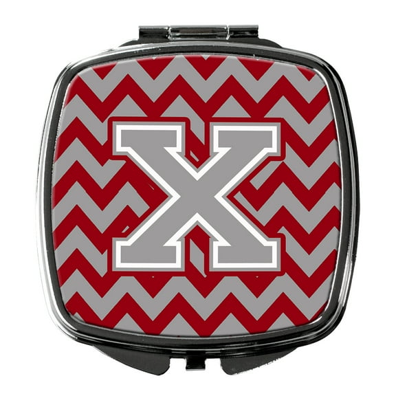 Letter X Chevron Crimson and Grey   Compact Mirror