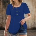 thumbnail image 4 of White Tops for Women Fashion Spring Solid Color Base T-Shirts Pleated Button Short Sleeve Round Neck Top, 4 of 8