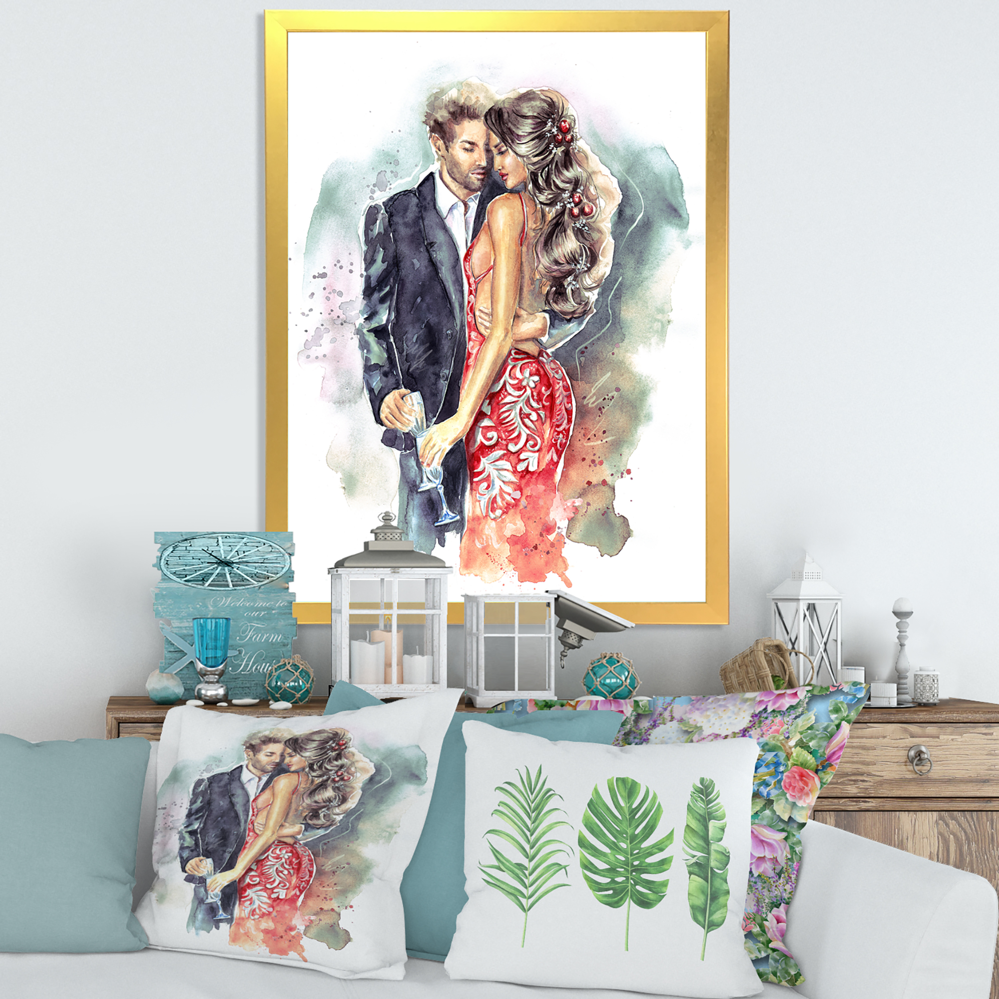 Designart 'Romantic Couple Ith Champagne Glasses At New Year Party' Traditional Framed Art Print